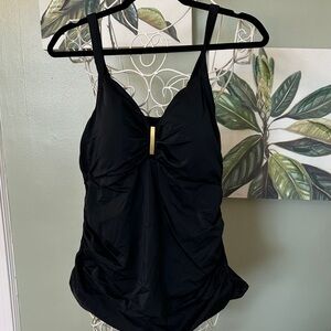 Black One-Piece Tankini with Gold Accent